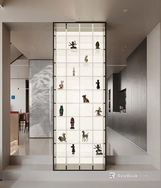 Modern Entryway Cabinet And Side Cabinet In Hallway With Glass Doors And Small Sculptures 3d model 