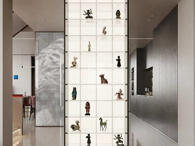 Modern Entryway Cabinet And Side Cabinet In Hallway With Glass Doors And Small Sculptures 3d model