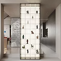 Modern Entryway Cabinet And Side Cabinet In Hallway With Glass Doors And Small Sculptures