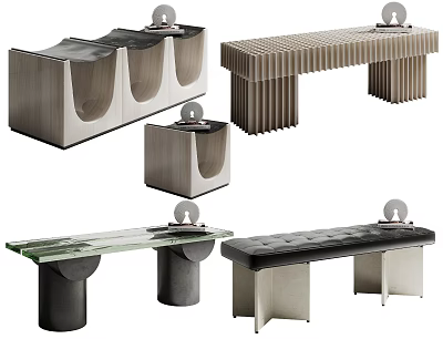 Modern Stylish Sofa Benches With Wooden Glass Leather And Geometric Designs For Interior Decor 3d model