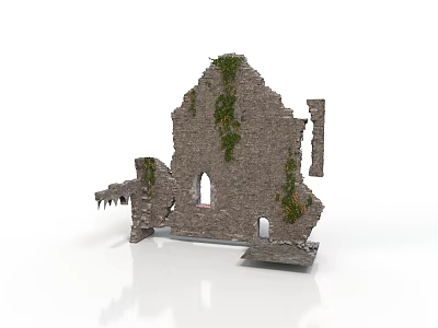 Ancient Stone Ruins Structure Overgrown With Moss And Arched Windows 3d model