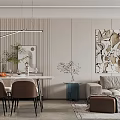 Modern Living Dining Room Interior With Sofa Dining Table And Wall Art Decor 3d model