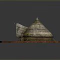 Traditional Thatched House with Conical Thatched Roof and Wooden Structure in Grassland Area