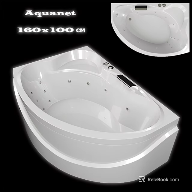 Modern White Bathtub with Massage Jets and 160x100 cm Dimensions 3d model 