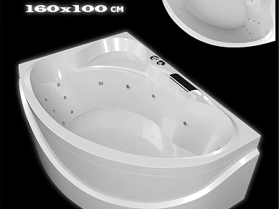 Modern White Bathtub with Massage Jets and 160x100 cm Dimensions 3d model