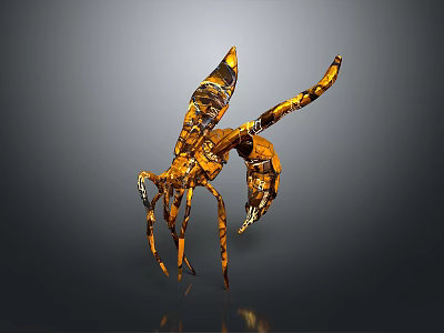 3D Character Model Of Golden Insect Creature With Metallic Texture And Detailed Wings Legs 3d model