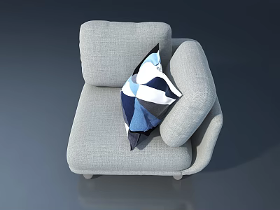 Gray Sofa With Blue White Black Geometric Pattern Cushion And Armrest Design 3d model