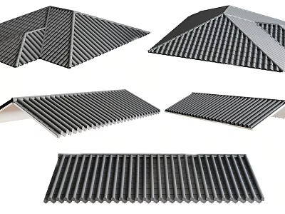 Structural Metal Roofing Components With Corrugated Panels Triangular Rectangular Designs 3d model