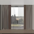 Modern Double Layer Curtains With Sheer Panels And Natural View Outside 3d model