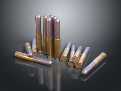 Weapon Ammunition Featuring Brass And Silver Metallic Bullets Arranged On Black Background 3d model