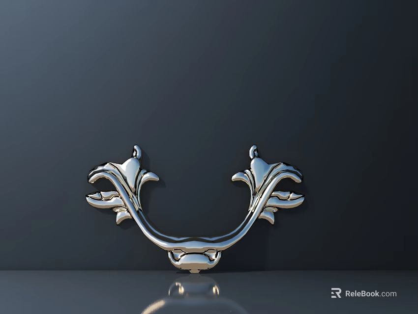 Decorative Metal Furniture Hardware Handle With Ornate Leaf Design For Cabinets 3d model 