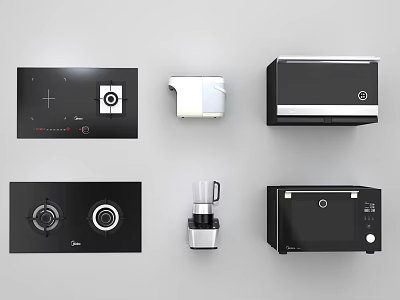 Modern Kitchen Appliances Featuring Cooktop Oven Microwave Blender And Coffee Maker 3d model