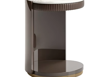 Modern Dark Brown Side Table With Sleek Surface And Gold Curved Base 3d model