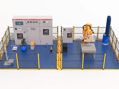 Intelligent mechanical arm and welding equipment station 3d model