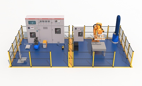 Intelligent mechanical arm and welding equipment station 3d model