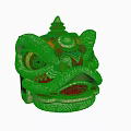 Lion Dance Head Sculpture Featuring Intricate Colorful Carving And Design Details