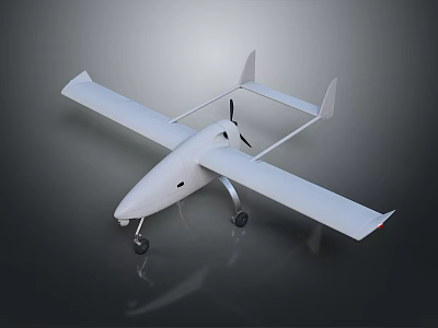 White Fixed Wing Drone With Long Wings Propeller And Landing Gear 3d model