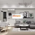 Modern Living Dining Room Interior Design With Sofa Coffee Table Dining Chairs And Decorative Paintings
