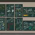 Colorful Hand Drawn Blackboard Wall Art With Classroom Illustrations And Welcome Message