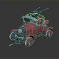 Fun Red Cartoon Style Car With Antennas And Unique Wheel Design