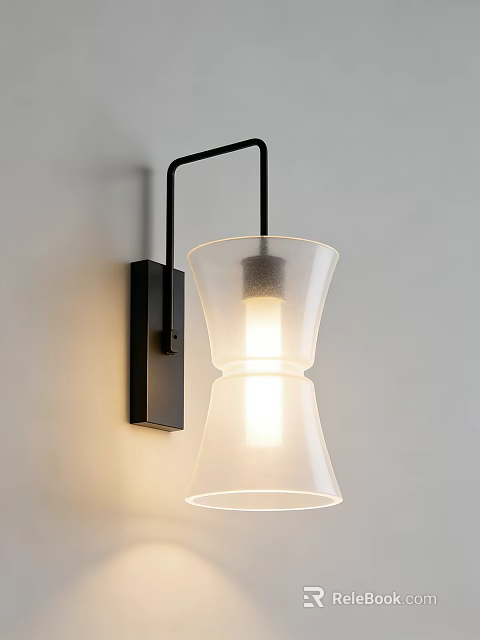 Modern Wall Lamp With Black Metal Bracket And Frosted Glass Shade Illuminated 3d model 