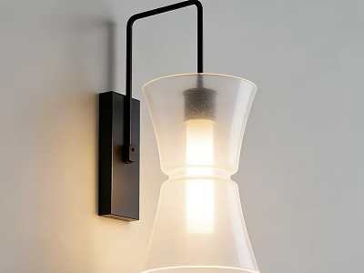Modern Wall Lamp With Black Metal Bracket And Frosted Glass Shade Illuminated 3d model