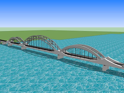 Scenic Arch Bridge Spanning Over Blue Water With Green Grass Background 3d model