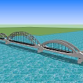 Scenic Arch Bridge Spanning Over Blue Water With Green Grass Background 3d model