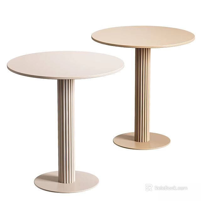 Two Round Dining Tables With Light Colored Tabletop And Fluted Column Legs With Circular Base 3d model