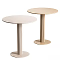 Two Round Dining Tables With Light Colored Tabletop And Fluted Column Legs With Circular Base 3d model