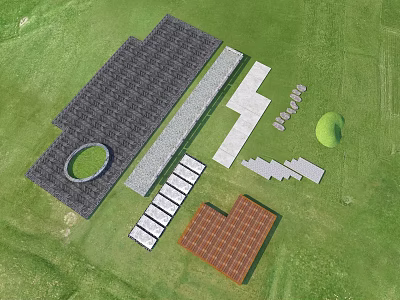 Creative Garden Ornaments Layout With Gray Paving Circular Design White Pathway And Steps 3d model