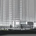 Modern Sales Office Building With Glass Curtain Walls Urban Street Pedestrians And Vehicles