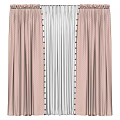 Elegant Pink Polka Dot Window Curtains With White Sheer And Red Pom Pom Trim Design
