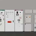 Electrical Control Panels With Switches Indicators And Warning Signs On Wall 3d model