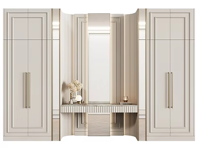 Elegant Modern Dresser With Mirror And Decorative Items On Light Colored Cabinets 3d model