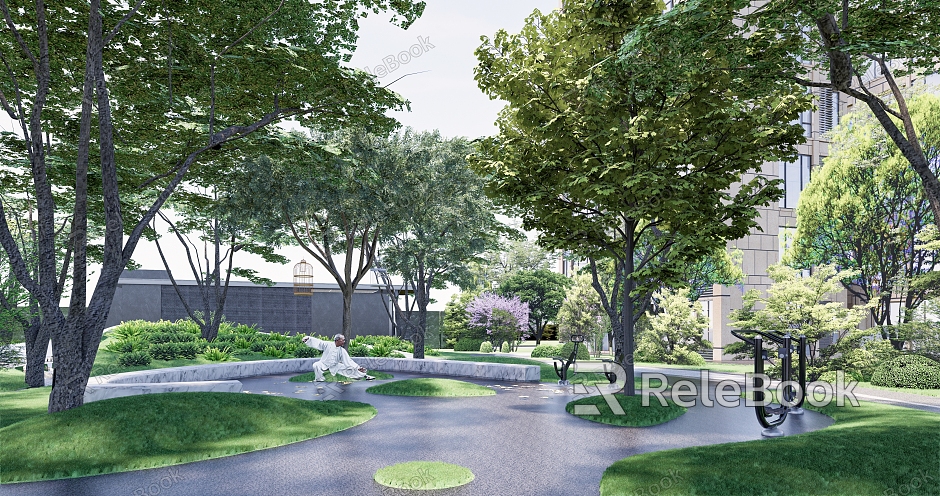 Modern Landscape Residential Area Residential Landscape Under-forest Landscape Elderly Activity Area Morning Exercise Space Art Terrain model