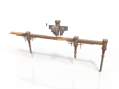 Ancient Traditional Wooden Architectural Structure With Carved Details And Decorative Beams 3d model