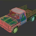Vintage Blue And White Truck Model With Wooden Bed And Weathered Texture