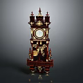 Antique Grandfather Clock With Ornate Carvings Gold Accents And Round Face