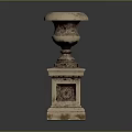 Antique Ornate Vase On Carved Pedestal With Intricate Floral Patterns