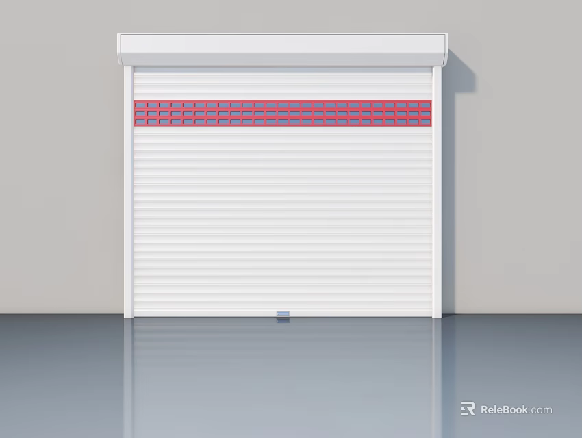 White Roller Shutter Door With Red Grid Design For Modern Building Application 3d model