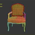 Classic Style Dining Chair With Golden Accents Red Orange Striped Fabric And Carved Curved Legs