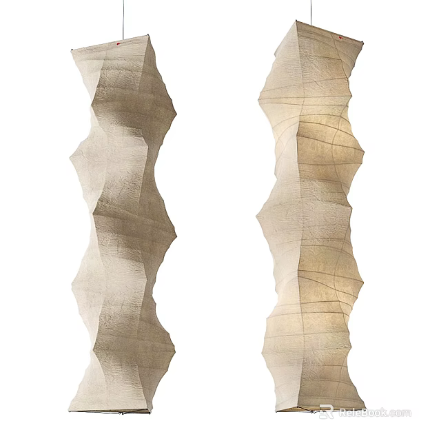 Wavy Textured Chandelier Made Of Paper Like Fabric Natural Beige Tone With Folded Lines 3d model 