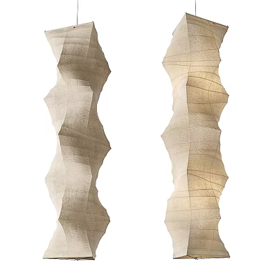 Wavy Textured Chandelier Made Of Paper Like Fabric Natural Beige Tone With Folded Lines 3d model