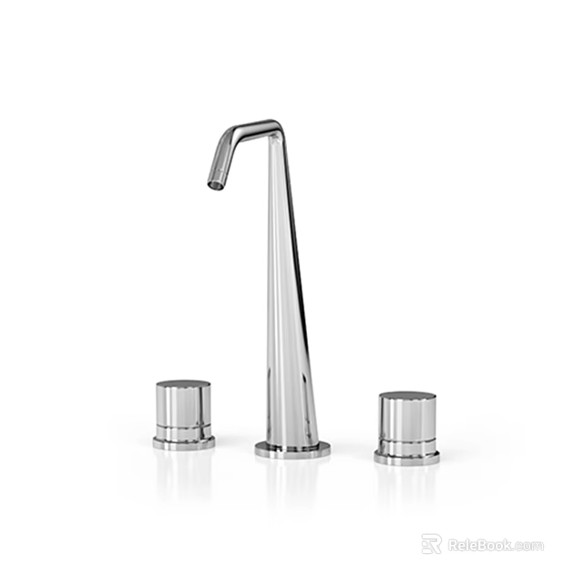 Modern Stainless Steel Faucet With Two Handle Controls And Sleek Design 3d model 