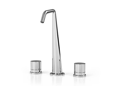 Modern Stainless Steel Faucet With Two Handle Controls And Sleek Design 3d model