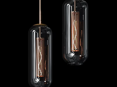 Modern Transparent Glass Pendant Lights With Copper Internal Structure And Cylindrical Design 3d model
