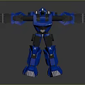 Blue Mechanical Robot With Outstretched Arms And Shiny Metal Armor Standing Pose