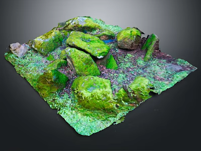 Natural Stone Materials Covered With Green Moss On Square Platform With Green Purple Ground 3d model