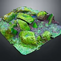 Natural Stone Materials Covered With Green Moss On Square Platform With Green Purple Ground